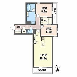 徳島市安宅1丁目マンション 2LDKの間取図画像