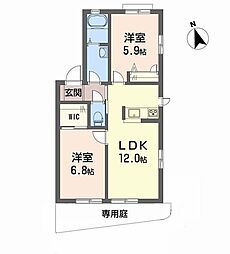 プランドール凛B 2LDKの間取図画像