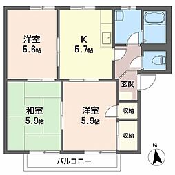 フレグランス南久米F 3Kの間取図画像