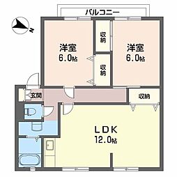 サンガーデンひあさC 2LDKの間取図画像