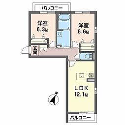 アーバンエクセル8 2LDKの間取図画像