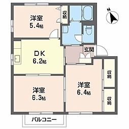 シャーメゾン宮崎 3DKの間取図画像