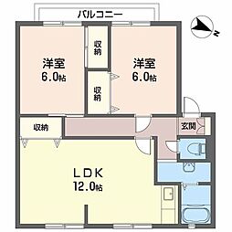 サンガーデンひあさA 2LDKの間取図画像
