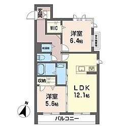 ベレオ一ツ橋 2LDKの間取図画像