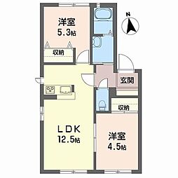 クレール林崎B 2LDKの間取図画像