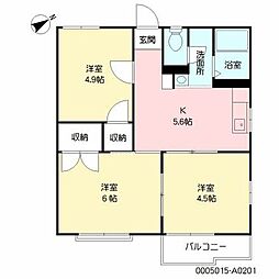 高田杜ハイツ　Ａ棟 2階3Kの間取り