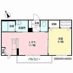 ヒルズコート 2階1LDKの間取り