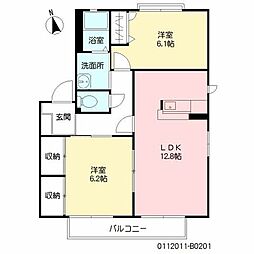 プランタン藏B 2LDKの間取図画像
