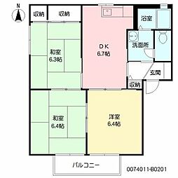 リュネット原B 3DKの間取図画像
