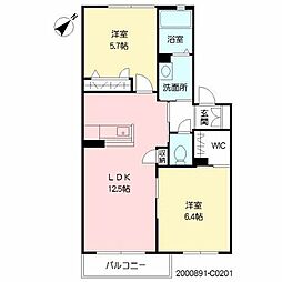 サン・ベレオC 2LDKの間取図画像