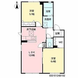 ヴィサージュ本城B 2LDKの間取図画像