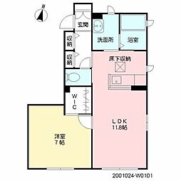 アイテラス　ウエスト 1階1LDKの間取り