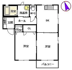レグルス1棟 2DKの間取図画像