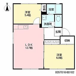 Ｎコーポ　Ｂ棟 1階2LDKの間取り
