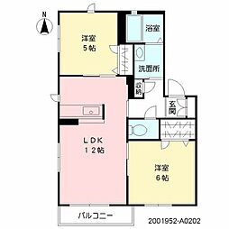 若葉こまち 2階2LDKの間取り