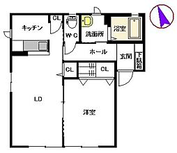 エントピア四方寄　Ｂ棟 1階1LDKの間取り