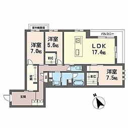 ＷｉｔｈＰｌｕｓ天保山公園 2階3LDKの間取り
