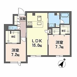 シャーメゾンエレガント 1階2LDKの間取り