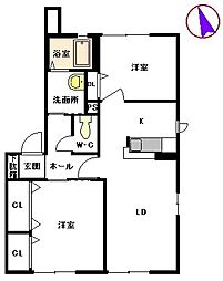 アンリシールB 2LDKの間取図画像