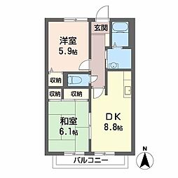 グレイスコートB 2DKの間取図画像