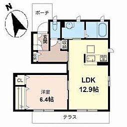 パークヒルズ陵南A 1LDKの間取図画像