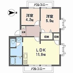 山口ハイツA 2LDKの間取図画像