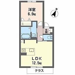 シャーメゾン赤い屋根 1LDKの間取図画像