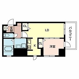 アンシャンテ夕陽丘 1LDKの間取図画像