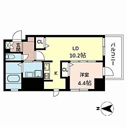 アンシャンテ夕陽丘 1LDKの間取図画像