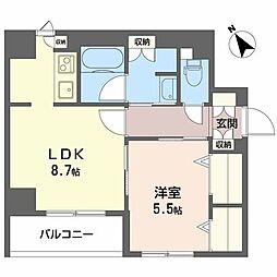 クレスティーク上町台 1LDKの間取図画像