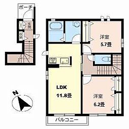 カーサ永山園A 2LDKの間取図画像