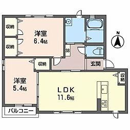 ツインヒルズB棟 2LDKの間取図画像