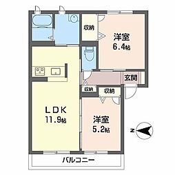 メゾンリヴィエール 2LDKの間取図画像
