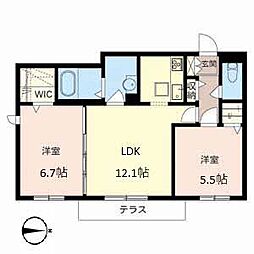カーサベルデ今市 2LDKの間取図画像