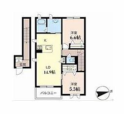 Villaceプラッツ上高砂A 2LDKの間取図画像