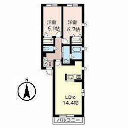 ハピネ千里山 2LDKの間取図画像