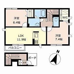 ヒルズ熊野 2LDKの間取図画像