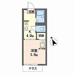 レーベン21 1Kの間取図画像