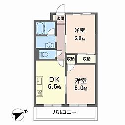 大西ハウス薩摩堀 2DKの間取図画像