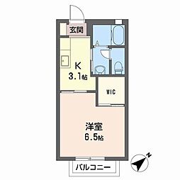 リヴェール渚C棟 1Kの間取図画像