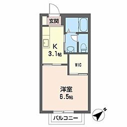 リヴェール渚B棟 1Kの間取図画像