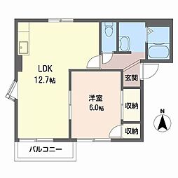 ヴェルリーブルF棟 1LDKの間取図画像