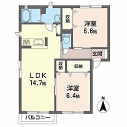 オンフルール 2LDKの間取図画像