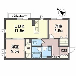 シャーメゾンパトリB 2LDKの間取図画像