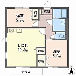 イートンパレス松原 2LDKの間取図画像