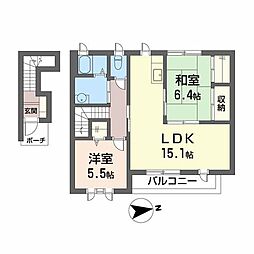 ブランシェ宮崎 2LDKの間取図画像