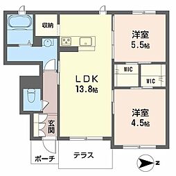 シャーメゾン重根WEST 2LDKの間取図画像