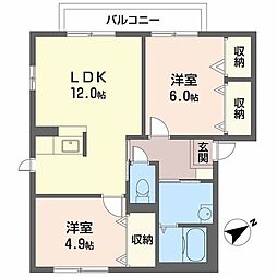 サニーハウスＢ 2階2LDKの間取り