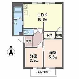アネシスハイツA棟 2LDKの間取図画像