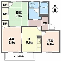 フローレ木津A 3Kの間取図画像
